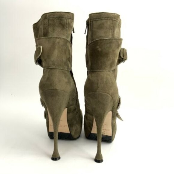 Brian Atwood All Leather Niki Platform Boots Green Military Ankle 38 - Picture 11 of 16